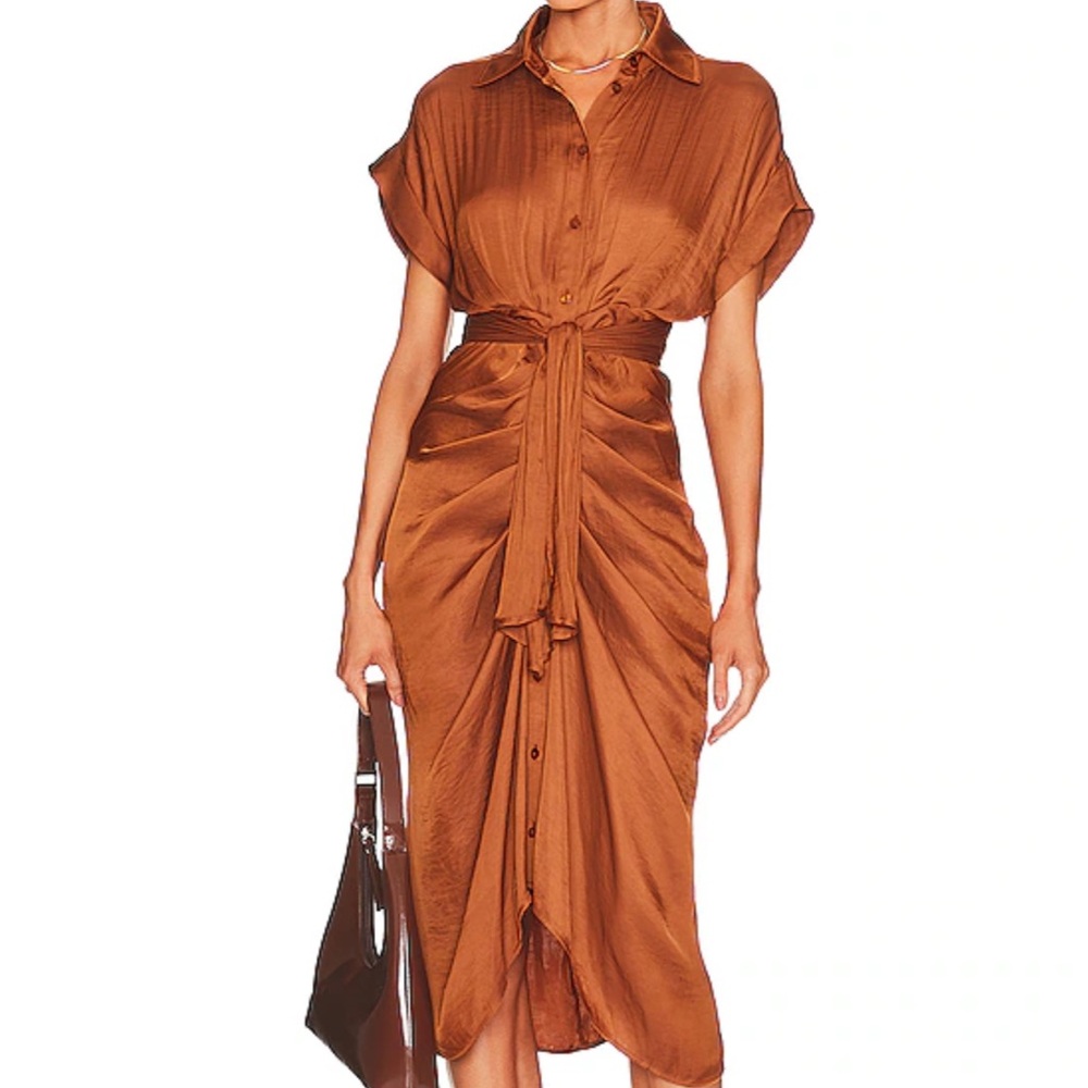 Steve Madden Rust Wrap Tie Front Midi Dress - Picture 2 of 6